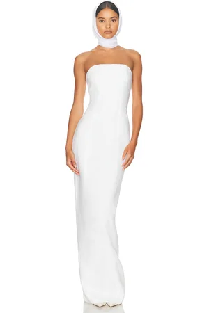 Helsa Linen Strapless Maxi Dress in White