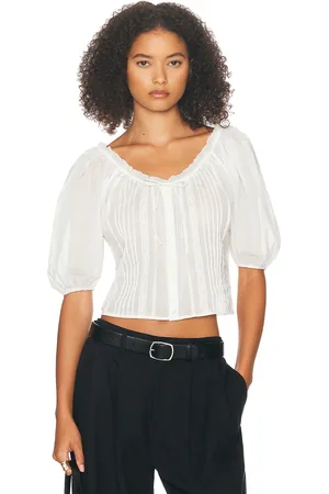 Helsa Voile Peasant Blouse in White