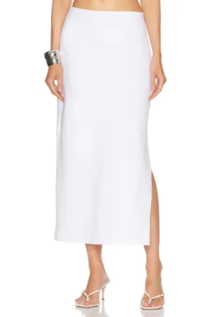 Norma Kamali Side Slit Midcalf Skirt in White