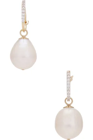 LOREN STEWART Teardrop Huggie Earrings in White