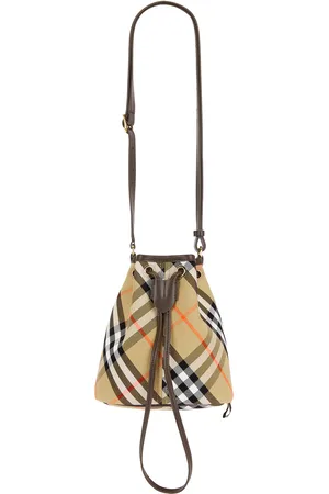 Burberry Mini Drawstring Bucket Bag in Tan