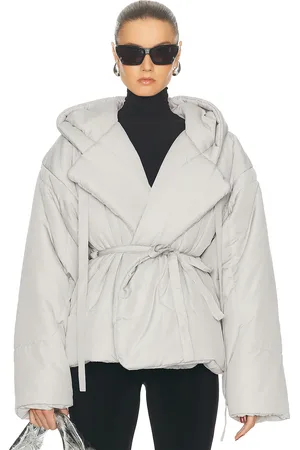 Norma Kamali Hooded Sleeping Bag Short Coat in Light Grey