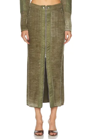 Diesel Zip Front Maxi Skirt in Olive