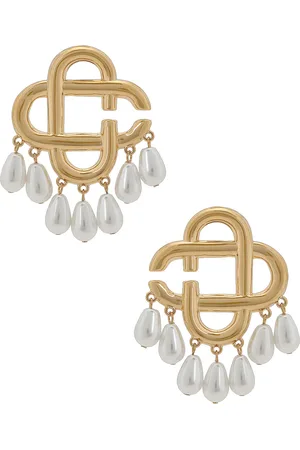 Casablanca Logo Drop Earrings in Metallic Gold