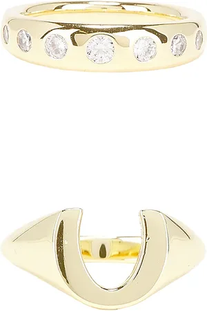 mega Horseshoe & 7 Stone Ring Set in Metallic Gold