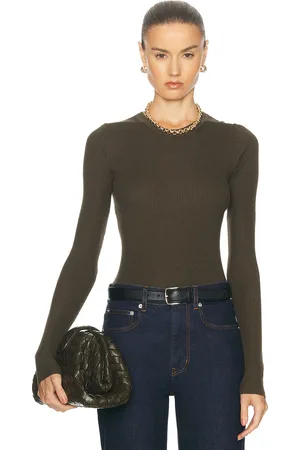 ENZA COSTA Silk Sweater Rib Longsleeve Crewneck Top in Army