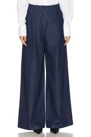 Rowen Rose Denim Pleat Pant in Denim-Dark