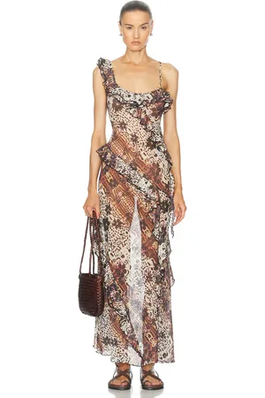 SIEDRES For FWRD Halter Neck Long Dress in Brown