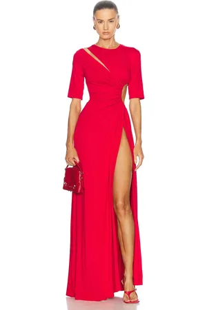 SID NEIGUM Gathered Slit Maxi Dress in
