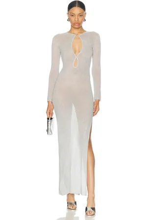 Casablanca Sheer Long Dress in Metallic