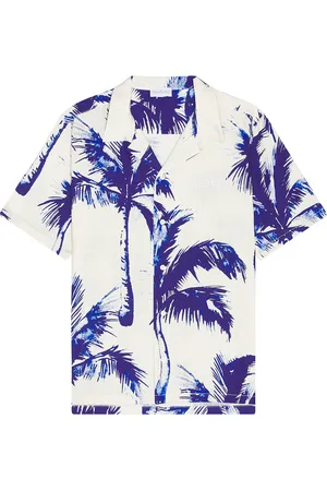 BLUE SKY INN Blue Palm Linen Shirt in White