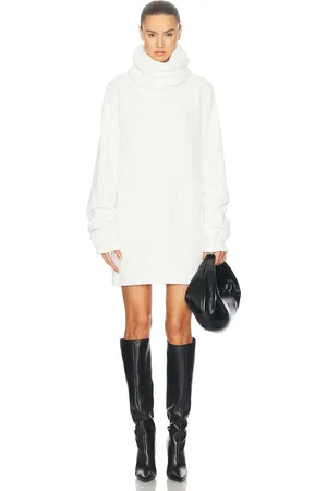 Norma Kamali Oversized Raglan Sleeve Turtleneck Mini Dress in White