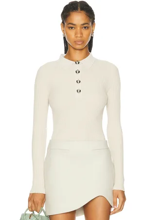 Ila Mn Polo Neck Ribbed Knit Top in Beige