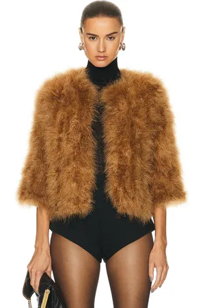 YVES SALOMON Feather Cropped Jacket in Beige