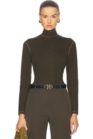 Bottega Veneta Long Sleeve Turtleneck Top in Olive