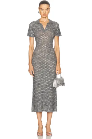 DAVID KOMA Crystal Polo Neck Midi Dress in Grey