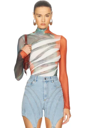 MUGLER Mesh Long Sleeve Top in Multi