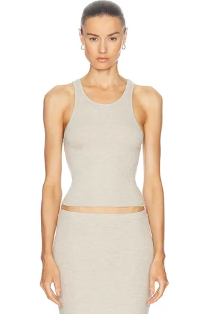 ÉTERNE High Neck Fitted Tank Top in Beige