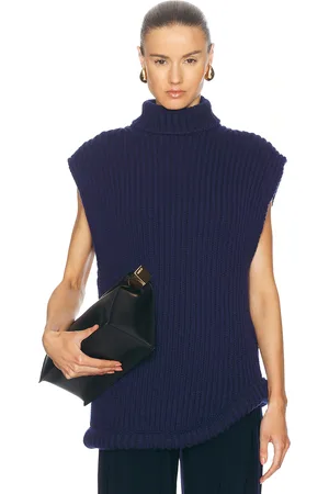 Victoria Beckham Sleeveless High Neck Sweater in Navy