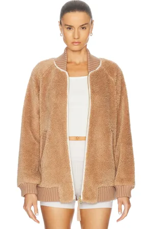 Varley Ella Longline Sherpa Bomber Jacket in Brown