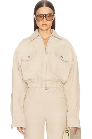 Helsa Suede Bomber Jacket in Beige
