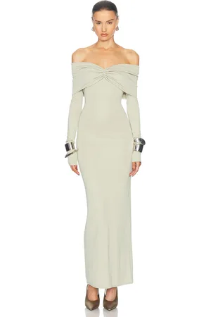 Helsa Matte Jersey Off Shoulder Maxi Dress in Sage
