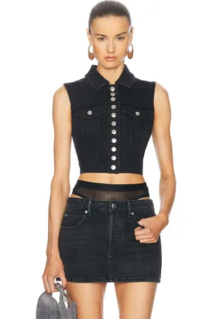 Alexander Wang Snap Front Trucker Vest Top in Black