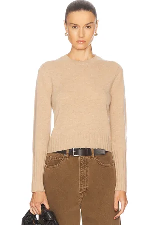 Guest In Residence Shrunken Crew Cashmere Sweater in Beige
