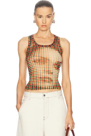 Jean Paul Gaultier Tartan Face Mesh Tank in Yellow