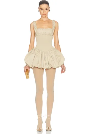 Helsa Rib Mix Puffy Mini Dress in Beige
