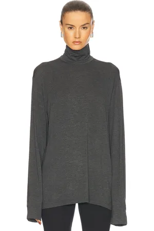 Norma Kamali Long Sleeve Turtleneck Easy Fit Top in Charcoal