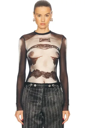 Jean Paul Gaultier Body Lace Mariniere Long Sleeve Top in Black