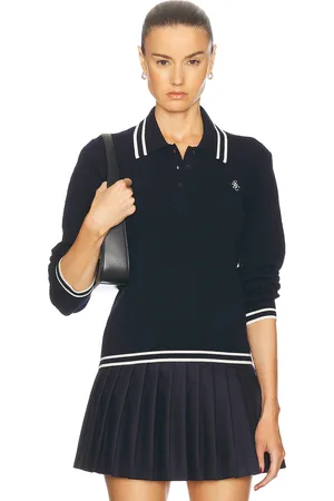 Sporty & Rich Cable Knit Polo Sweater in Navy