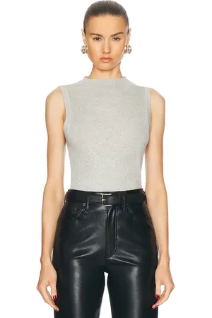 ENZA COSTA Silk Sweater Rib Sleeveless Mockneck Top in Grey