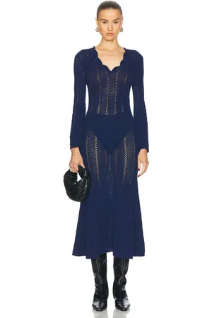 Escvdo Nani V Neck Midi Dress in Blue