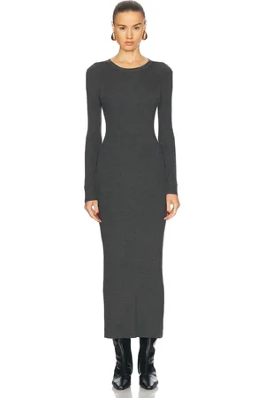 ENZA COSTA Silk Sweater Rib Crew Dress in Grey