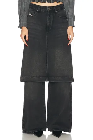 Diesel Wide Leg With Skirt Overlay in Black