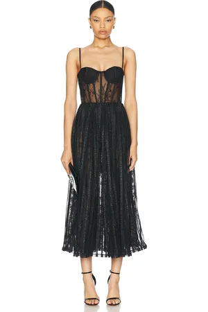 PATBO Lurex Tulle Bustier Midi Dress in