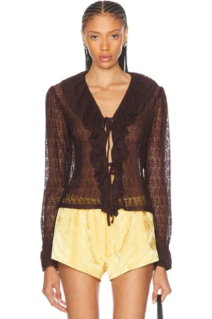 BODE Lace Flounce Blouse in Brown