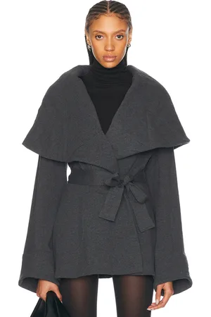 Norma Kamali Shawl Collar Peplum Jacket in Grey