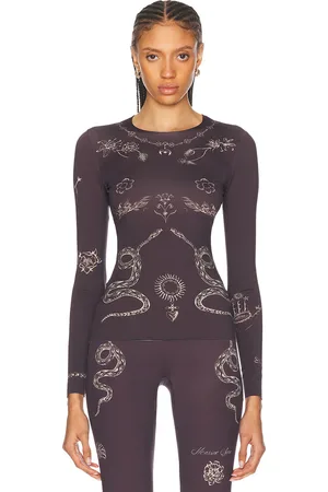 Marine Serre Tattoo Printed Jersey Second Skin Crew Neck Top in