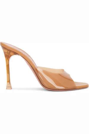 Amina Muaddi Alexa Glass 105 PVC Slipper in Brown