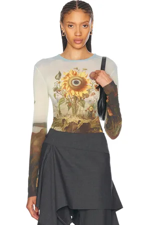 MONSE Printed Mesh Top in Baby Blue