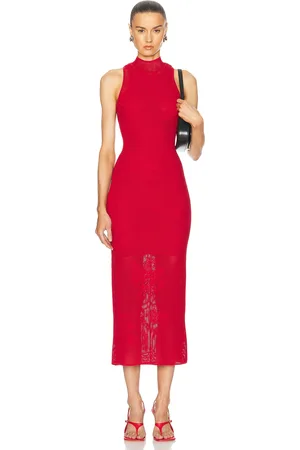 FLEUR DU MAL Lace Pointelle Knit Racer Dress in Red