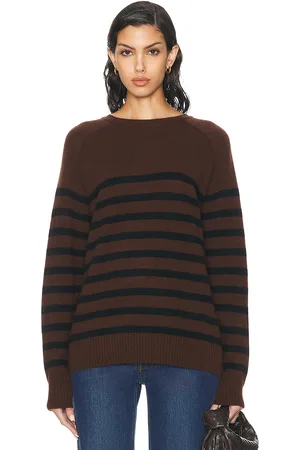 SPRWMN Classic Striped Cashmere Crewneck Top in Brown