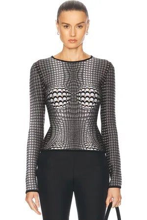 Marine Serre Moon Skin Jacquard Knit Fitted Sweater in Grey