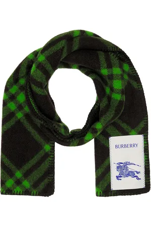 Burberry Tri Bar Check Wool Scarf in Green