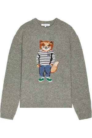 Maison Kitsuné Dressed Fox Intarsia Sweater in Grey