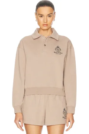 Sporty & Rich Crown Embroidered Polo Sweater in Brown
