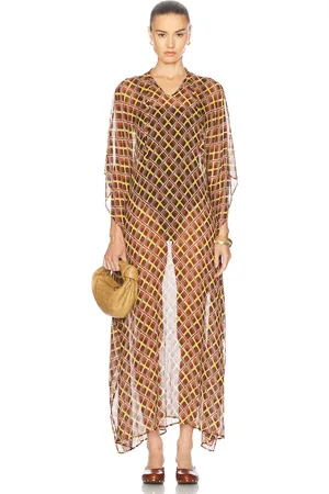 BODE Cattail Plaid Kaftan in Brown